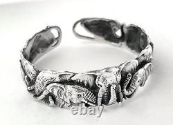 Vintage Solid 925 Sterling Silver Elephant Cuff Bangle Unisex