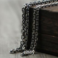 Vintage Solid S925 Sterling Silver Cuboid Cable Chain Men Necklace 18Multi-size