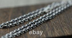 Vintage Solid S925 Sterling Silver Cuboid Cable Chain Men Necklace 18Multi-size