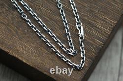 Vintage Solid S925 Sterling Silver Cuboid Cable Chain Men Necklace 18Multi-size