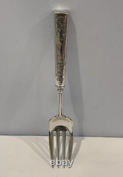 Vintage Solid Sterling Silver Meat Serving Fork Etched Floral Handle 73.5 grams