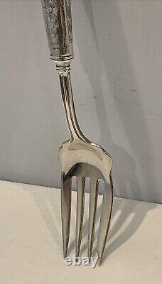 Vintage Solid Sterling Silver Meat Serving Fork Etched Floral Handle 73.5 grams