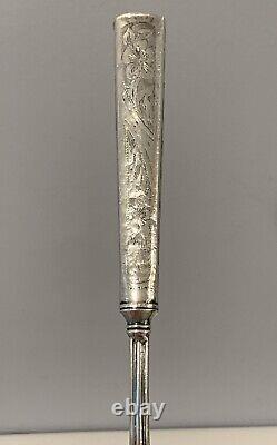 Vintage Solid Sterling Silver Meat Serving Fork Etched Floral Handle 73.5 grams