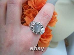 Vintage Solid Sterling Silver Moonstone Pill Locket Poison Ring Size R 8.5 Rare