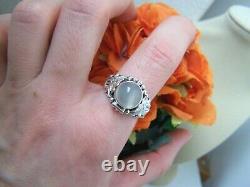 Vintage Solid Sterling Silver Moonstone Pill Locket Poison Ring Size R 8.5 Rare