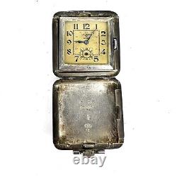 Vintage Sorority Folding Square Shape Pocket Desk Watch In Sterling Silver Case