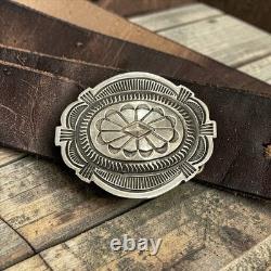 Vintage Southwestern Navajo Sterling Silver Belt Buckle Signed