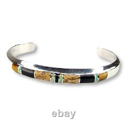 Vintage Southwestern Sterling Silver 925 Tiger Eye Onyx Agate Opal Cuff Bracelet