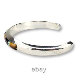 Vintage Southwestern Sterling Silver 925 Tiger Eye Onyx Agate Opal Cuff Bracelet