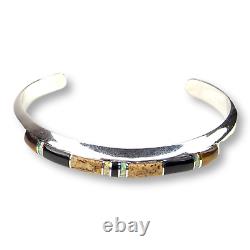 Vintage Southwestern Sterling Silver 925 Tiger Eye Onyx Agate Opal Cuff Bracelet