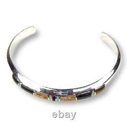 Vintage Southwestern Sterling Silver 925 Tiger Eye Onyx Agate Opal Cuff Bracelet