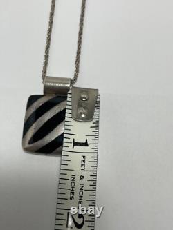 Vintage Square Onyx Pendant Necklace & Earrings Set Sterling Silver Modernist