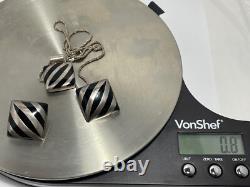 Vintage Square Onyx Pendant Necklace & Earrings Set Sterling Silver Modernist