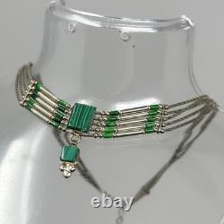 Vintage Sterling 925 Liquid Silver Malachite Choker Necklace 15 Native American