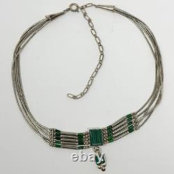 Vintage Sterling 925 Liquid Silver Malachite Choker Necklace 15 Native American