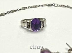 Vintage Sterling Lot 925 With Amethyst Clear Stones Filigree Italy Chain