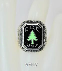 Vintage Sterling Mens Ring C. C. C. USA Civilian Conservation Corps Sz 6.25 1934