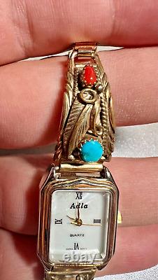 Vintage Sterling Silver-1/2012KGF Southwestern Watch with Coral, Turquoise/Work
