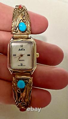 Vintage Sterling Silver-1/2012KGF Southwestern Watch with Coral, Turquoise/Work