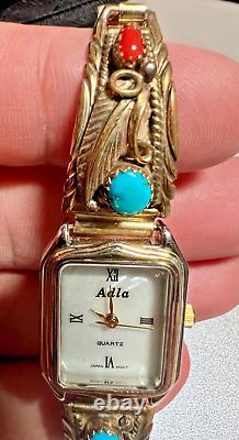 Vintage Sterling Silver-1/2012KGF Southwestern Watch with Coral, Turquoise/Work