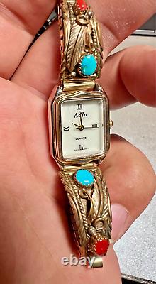 Vintage Sterling Silver-1/2012KGF Southwestern Watch with Coral, Turquoise/Work