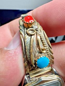 Vintage Sterling Silver-1/2012KGF Southwestern Watch with Coral, Turquoise/Work