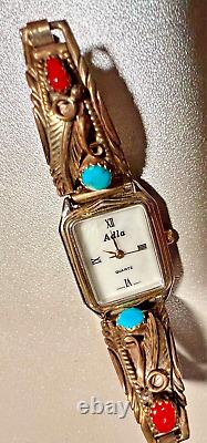 Vintage Sterling Silver-1/2012KGF Southwestern Watch with Coral, Turquoise/Work