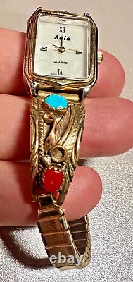Vintage Sterling Silver-1/2012KGF Southwestern Watch with Coral, Turquoise/Work