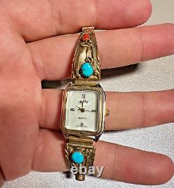 Vintage Sterling Silver-1/2012KGF Southwestern Watch with Coral, Turquoise/Work