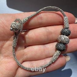 Vintage Sterling Silver 1000 Men's Women's Jewelry Bracelet Hand Weaving Turkey