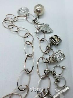 Vintage Sterling Silver 36 Chain Charm Necklace with 21 Vintage Charms