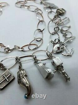 Vintage Sterling Silver 36 Chain Charm Necklace with 21 Vintage Charms