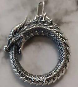 Vintage Sterling Silver 925 17gr Ouroboros Pendant Dragon Jewelry Necklace Old