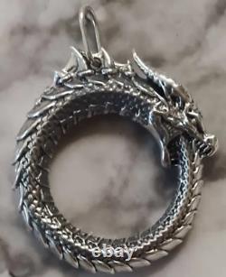 Vintage Sterling Silver 925 17gr Ouroboros Pendant Dragon Jewelry Necklace Old