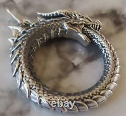 Vintage Sterling Silver 925 17gr Ouroboros Pendant Dragon Jewelry Necklace Old