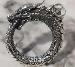 Vintage Sterling Silver 925 17gr Ouroboros Pendant Dragon Jewelry Necklace Old