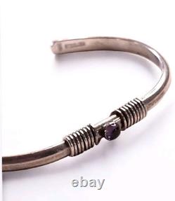 Vintage Sterling Silver 925 Amethyst Accent Cuff Bracelet Signed JOR