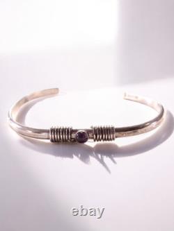Vintage Sterling Silver 925 Amethyst Accent Cuff Bracelet Signed JOR