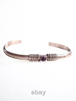 Vintage Sterling Silver 925 Amethyst Accent Cuff Bracelet Signed JOR