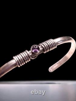 Vintage Sterling Silver 925 Amethyst Accent Cuff Bracelet Signed JOR