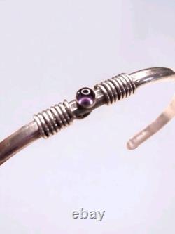 Vintage Sterling Silver 925 Amethyst Accent Cuff Bracelet Signed JOR