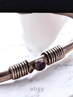 Vintage Sterling Silver 925 Amethyst Accent Cuff Bracelet Signed JOR