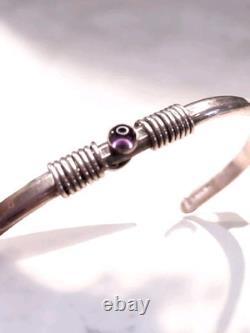 Vintage Sterling Silver 925 Amethyst Accent Cuff Bracelet Signed JOR