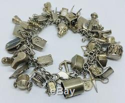 Vintage Sterling Silver (925) Charm Bracelet with 40 Charms