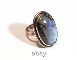 Vintage Sterling Silver 925 Handmade Labradorite Quartz Crystal Stone Ring S 8