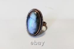 Vintage Sterling Silver 925 Handmade Labradorite Quartz Crystal Stone Ring S 8