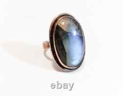 Vintage Sterling Silver 925 Handmade Labradorite Quartz Crystal Stone Ring S 8
