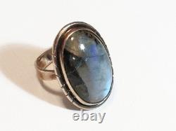 Vintage Sterling Silver 925 Handmade Labradorite Quartz Crystal Stone Ring S 8