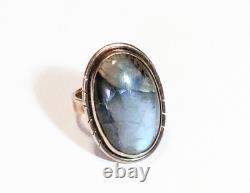 Vintage Sterling Silver 925 Handmade Labradorite Quartz Crystal Stone Ring S 8