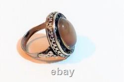 Vintage Sterling Silver 925 Oval Agate Stone Heat Gemstone Natural Signed Ring 5